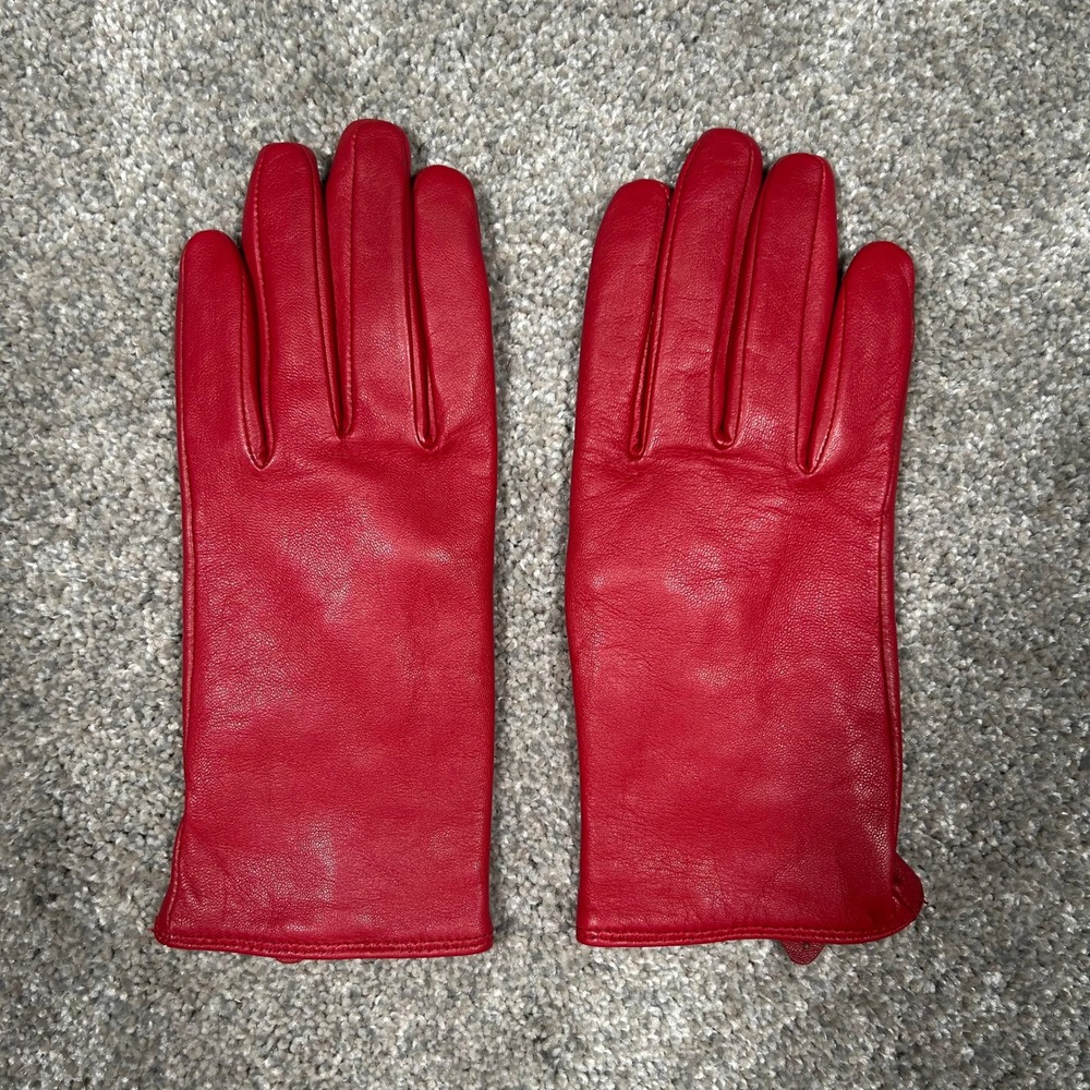 Charter Club Red Leather Gloves Womens Large Knit Lined Winter Accessory